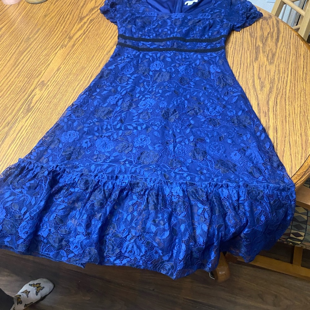 Blue Tiered A-Line Maxi Dress with V-Neck